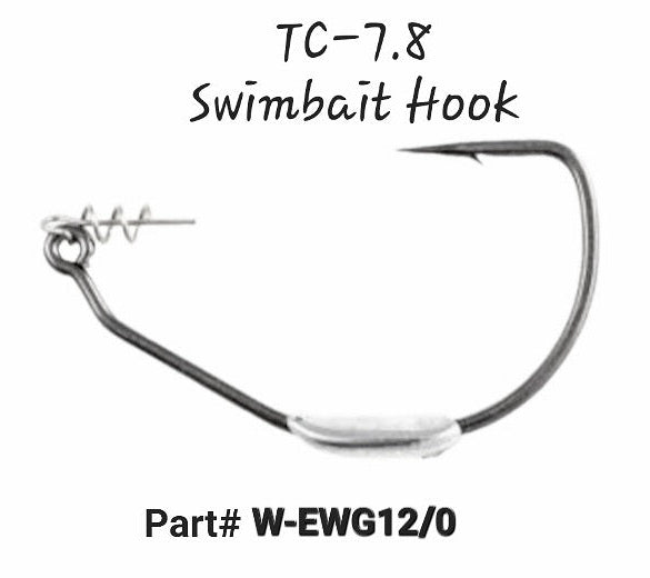 TC-7.8 Trophy Catcher Swimbait Weighted 3/4oz Hook extra wide gap heavy gauge spring lock bait keeper