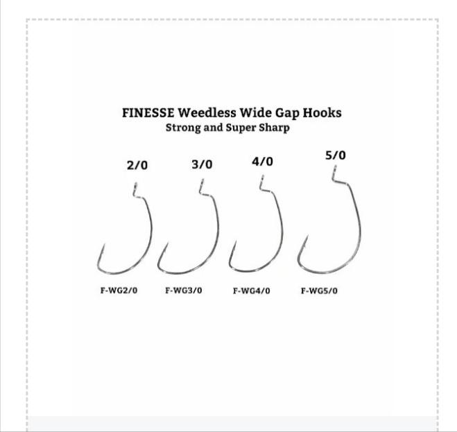 bass fishing hook sizes FINESSE WIDE GAP medium guage lazer sharp weedless hooks (Bass Fishing –  Cali Bass Baits