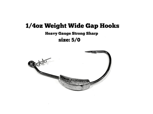WEIGHTED 1/4oz extra wide gap weedless heavy gauge hooks with spring lock bait keeper (Bass Fishing -Swimbaits-Creature Baits-Grubs)