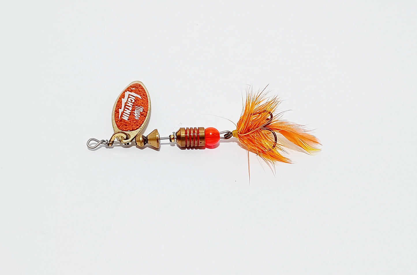 Rare Vintage Mepps Lightnin spinning lure Gold Orange Feather
