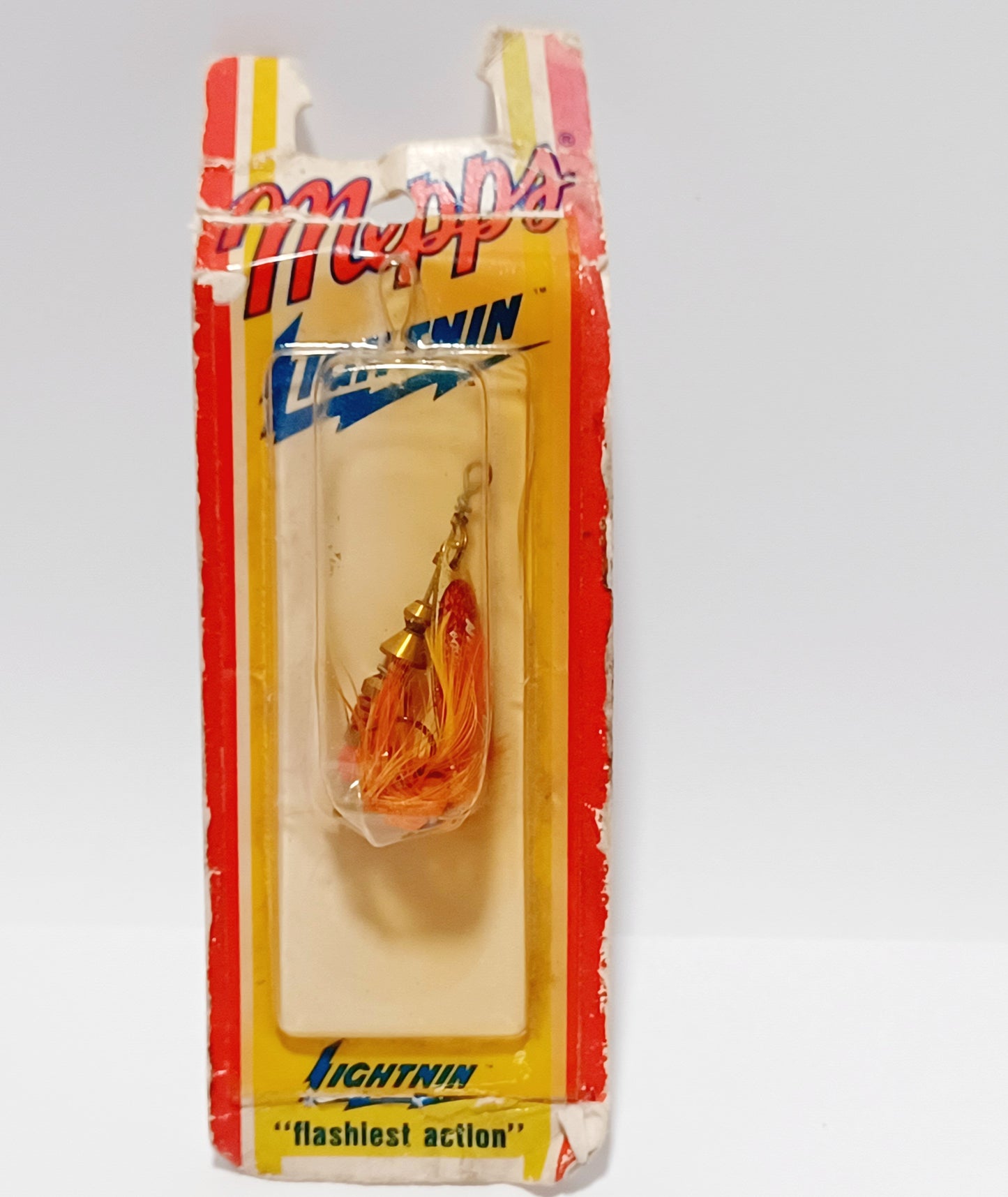Rare Vintage Mepps Lightnin spinning lure Gold Orange Feather