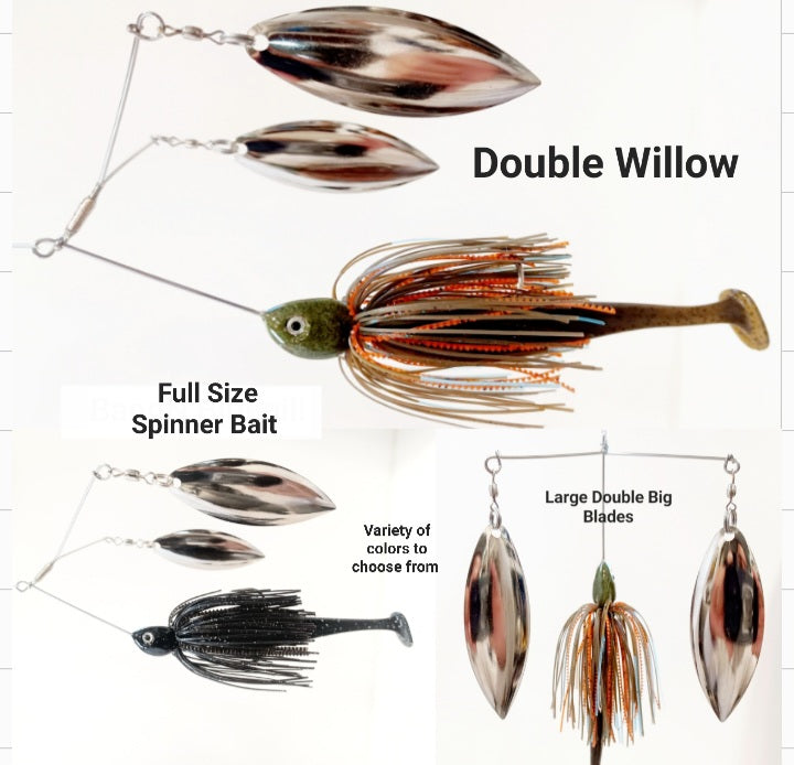 Cali's (FULL SIZE) DOUBLE WILLOW Spinner Bait (Large Blades). Variety of colors and sizes to choose from.