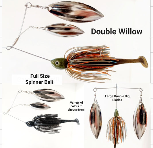 Cali's (FULL SIZE) DOUBLE WILLOW Spinner Bait (Large Blades). Variety of colors and sizes to choose from.