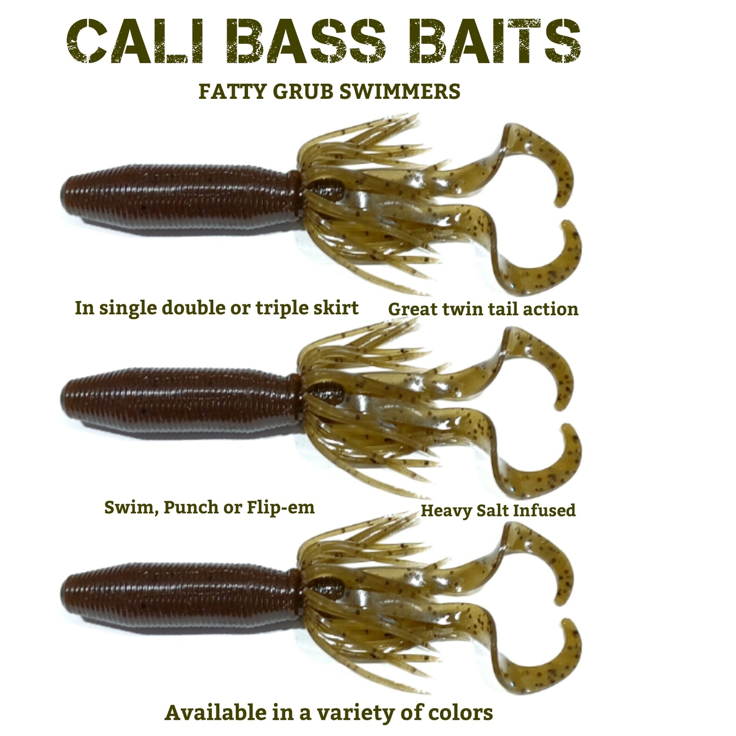 FATTY GRUB swimmer (single skirt twin tail) variety of colors available